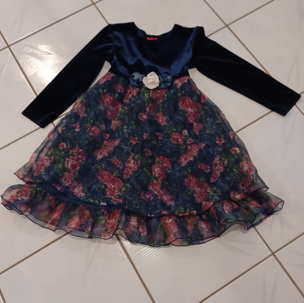 4/$60 Navy Blue Floral Dress - Size 6X Girls
